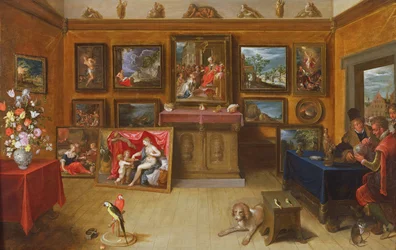 Galerie de tableaux avec un homme de science prenant des mesures sur un globe, 1612